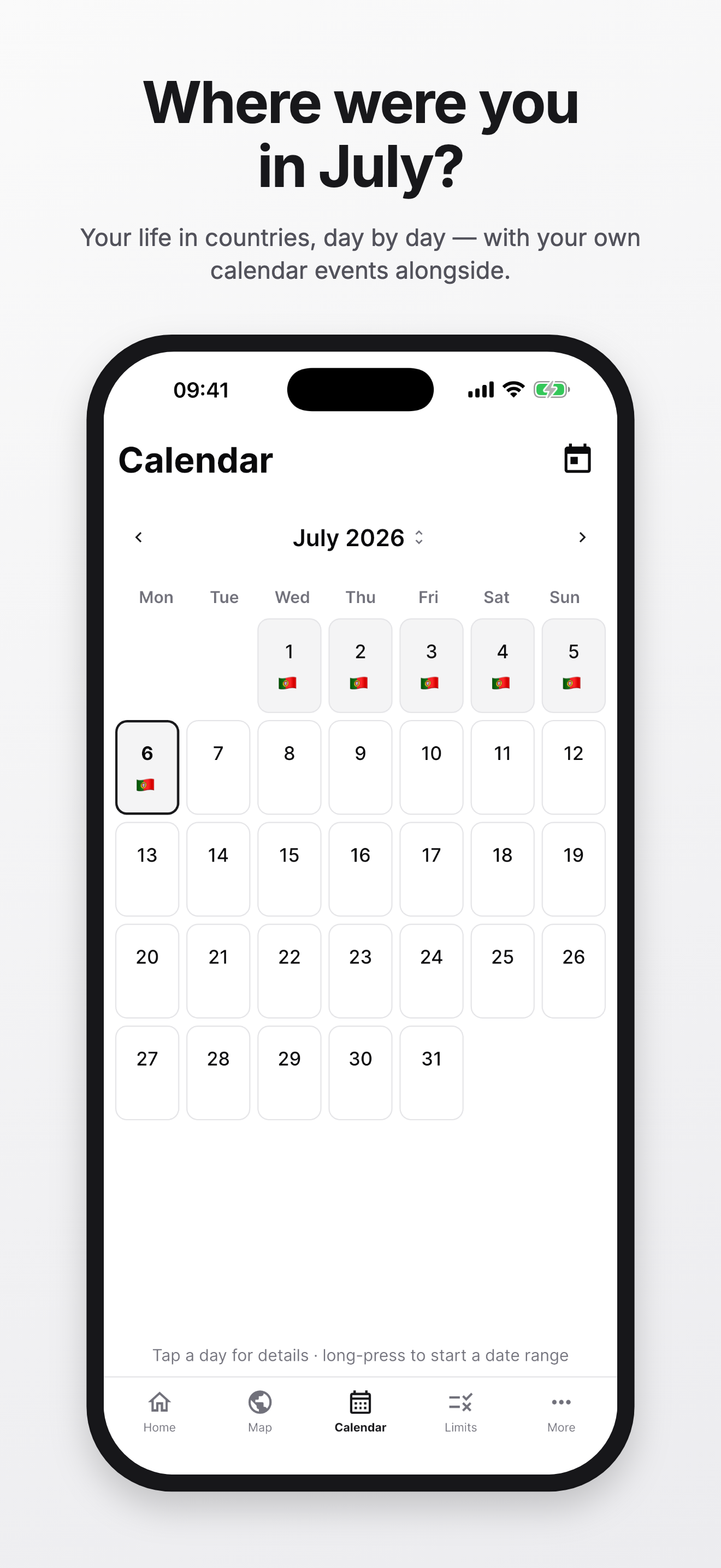 Calendar of countries, day by day